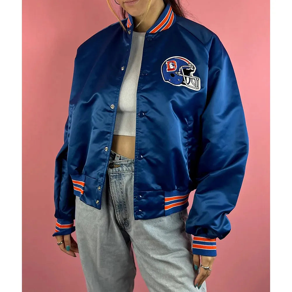 90’s Denver Broncos Blue Satin Jacket