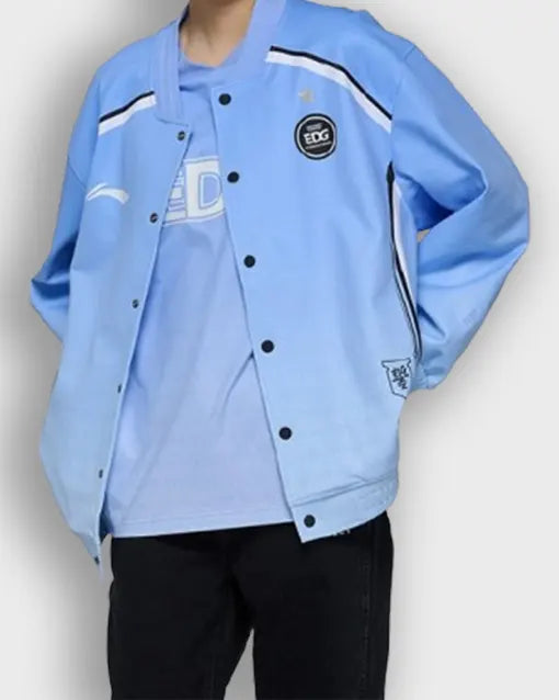 Close-up of the sleeves on the Li-Ning x LOL LPL 2024 Spring EDG Varsity Jacket