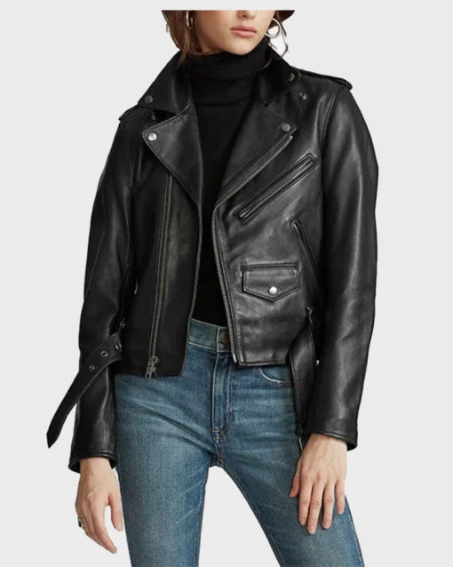 Black Biker Leather Jacket for Women