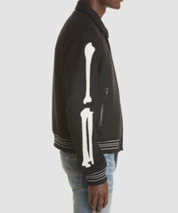 Black Bomber Amiri Bones Wool Varsity Jacket