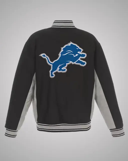 Detroit Lions Black and Gray Wool Varsity Jacket