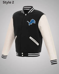 Detroit Lions Black and White Wool Leather Varsity Jacket