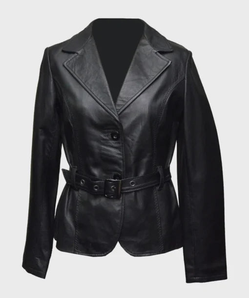 Women Black Belted Leather Jacket