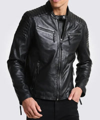 Black Biker Genuine Quilted Leather Jacket