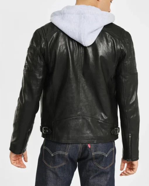 Mens Hooded Black Leather Jacket