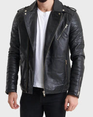 Mens Ethan Black Biker Leather Jacket