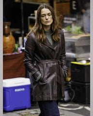 Helen Webb Black Doves S01 Brown Leather Coat