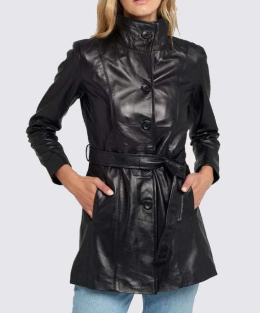 Black Long Leather Jacket for Women