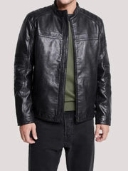 Mens Black Cafe Racer Genuine Leather Jacket