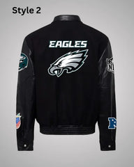 Black Wool Leather Philadelphia Eagles Jacket