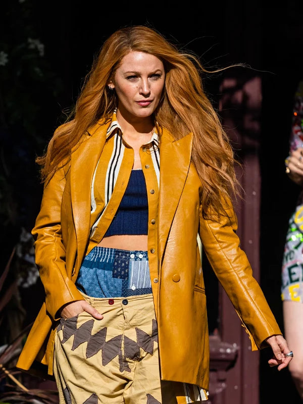 It Ends With Us Blake Lively Mustard Leather Coat