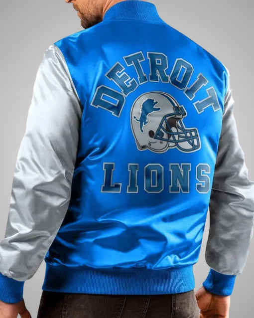 Detroit Lions Blue and Gray Satin Varsity Jacket