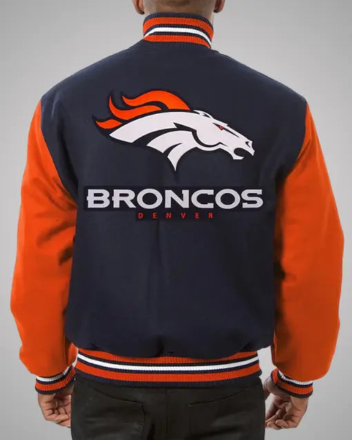 Denver Broncos Blue and Orange Varsity Jacket