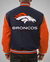 Denver Broncos Blue and Orange Varsity Jacket