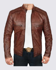 Distressed Brown Biker Leather Jacket