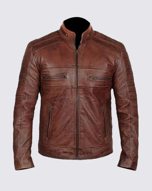 Mens Distressed Brown Biker Leather Jacket