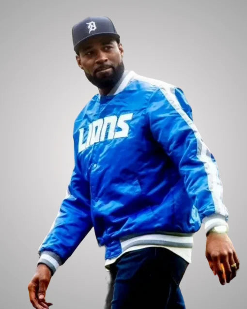 Calvin Johnson Detroit Lions Blue Varsity Jacket