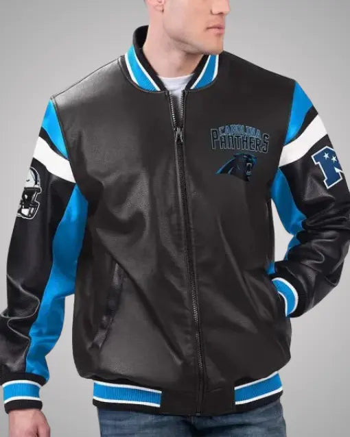 Carolina Panthers Black Varsity Leather Jacket