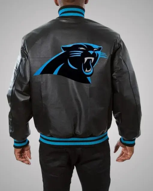 Carolina Panthers Bomber Black Leather Jacket