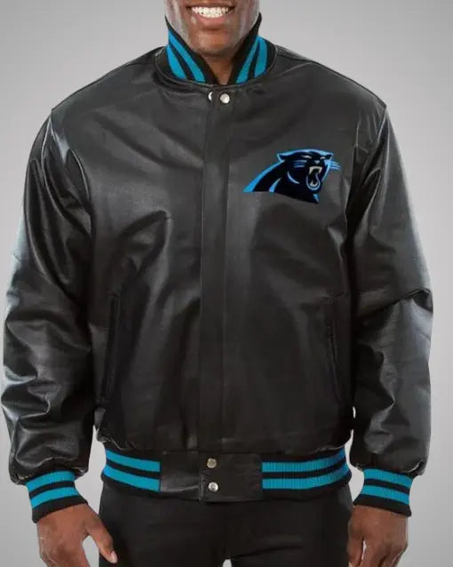 Carolina Panthers Black Bomber Leather Jacket