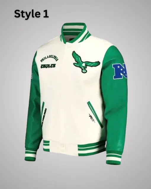 Retro Classic Philadelphia Eagles Cream and Green Jacket