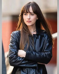 Materialists Dakota Johnson Black Leather Long Coat