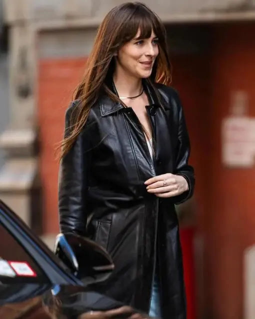 Dakota Johnson Materialists Black Leather Coat