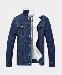 Mens Dark Blue Sherpa Denim Jacket