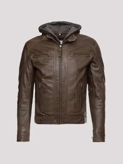 Dark Brown Hooded Leather Jacket