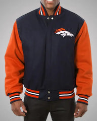 Denver Broncos Blue and Orange Varsity Wool Jacket