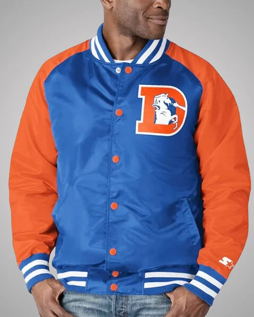 Lead-Off Royal Blue and Orange Satin Jacket Denver Broncos