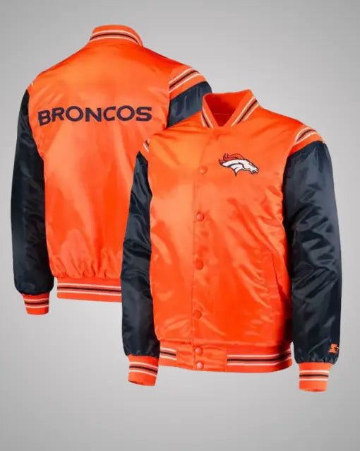 Blue and Orange Varsity Satin Jacket Denver Broncos