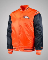 Denver Broncos Blue and Orange Varsity Satin Jacket