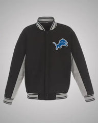 Detroit Lions Black and Gray Varsity Wool Jacket