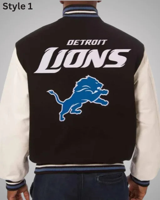 Detroit Lions Black and White Wool Varsity Jacket