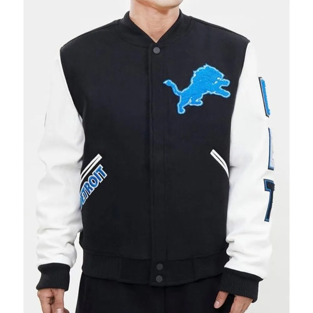 Detroit Lions Black And White Letterman Jacket