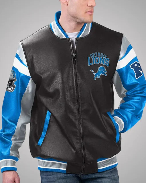 Detroit Lions Black Varsity Full-Zip Leather Jacket