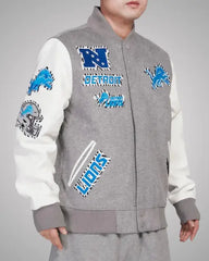 Animal Patches Detroit Lions Gray Varsity Jacket