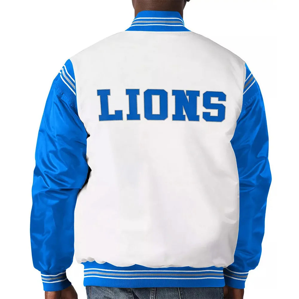 Detroit Lions Historic Logo Renegade White Blue Satin Jacket