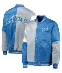 Detroit Lions Leader Blue and Gray Satin Full Snap Jacket