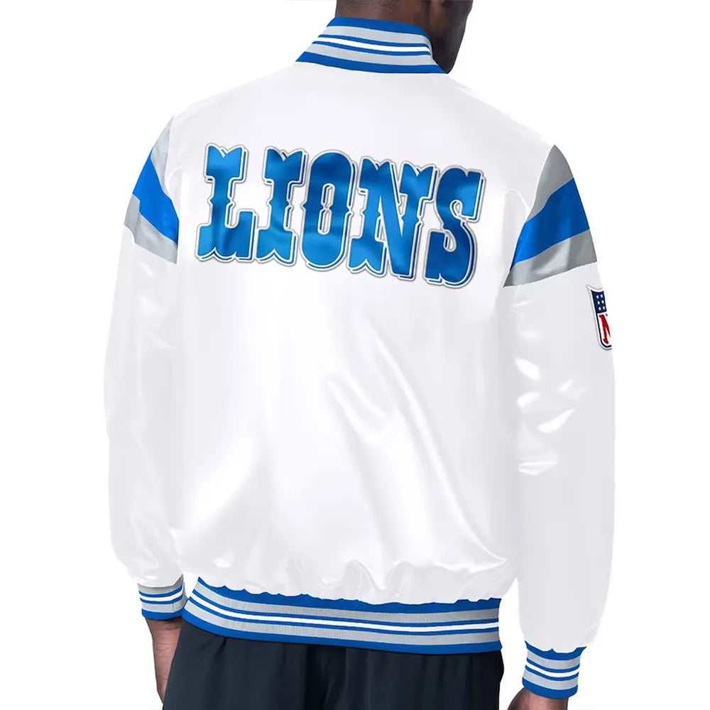 Detroit Lions Midweight White Satin Jacket