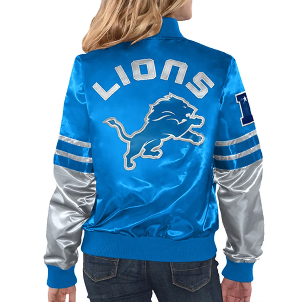 Detroit Lions Tie Breaker Blue Satin Jacket