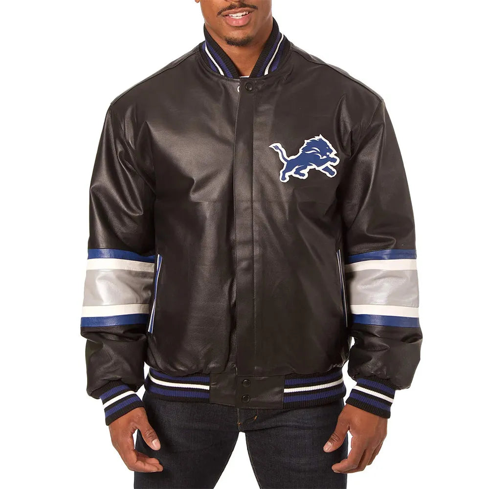 Detroit Lions Varsity Black Leather Jacket