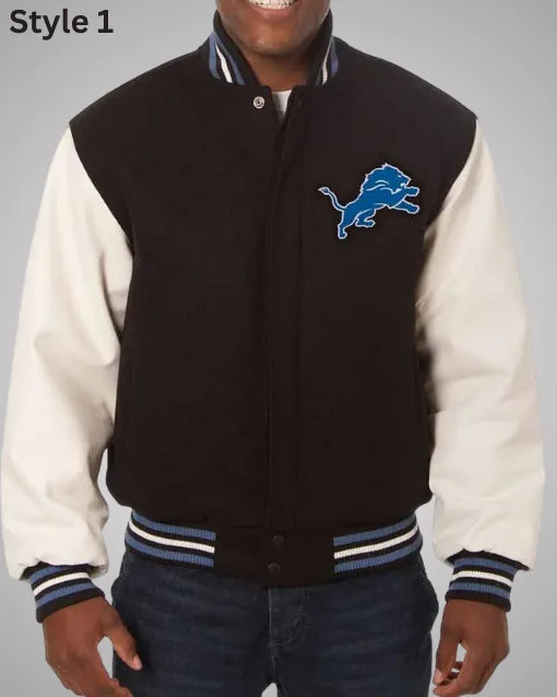 Detroit Lions Black and White Varsity Jacket