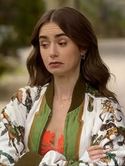 Emily in Paris Lilly Collins Horse Bomber Jacket