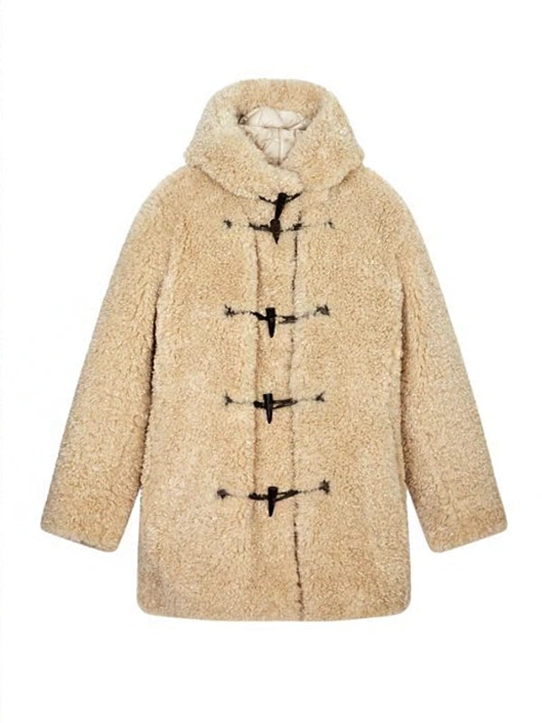 Emily In Paris S04 Lily Colins Beige Hooded Shearling Jacket