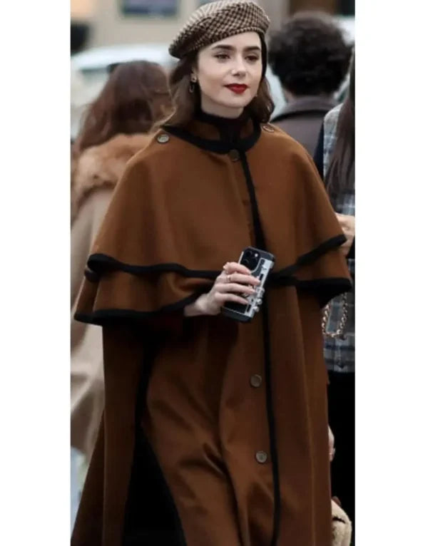 Emily In Paris S04 Lily Collins Brown Cape Coat