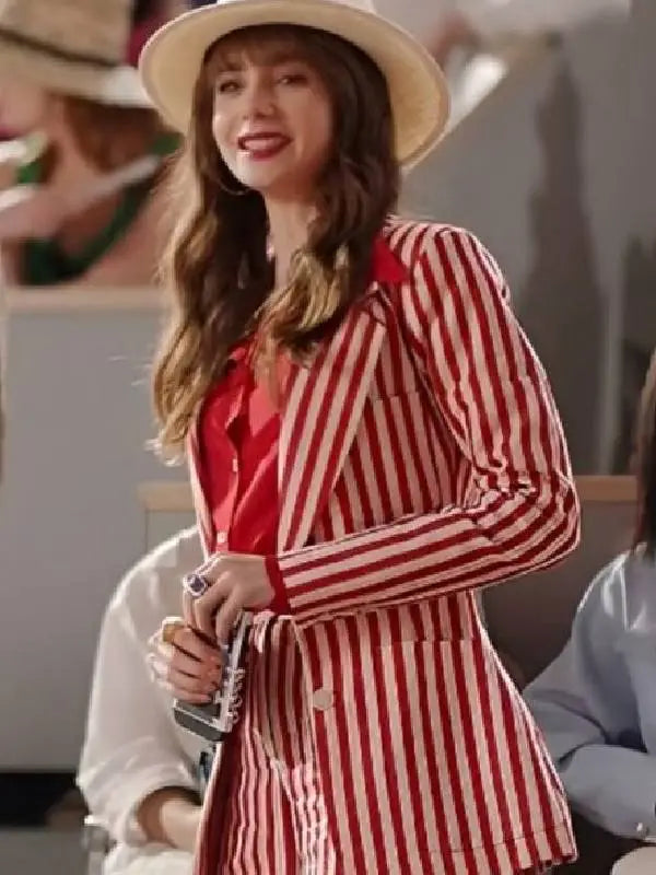 Red & White Striped Blazer Emily In Paris