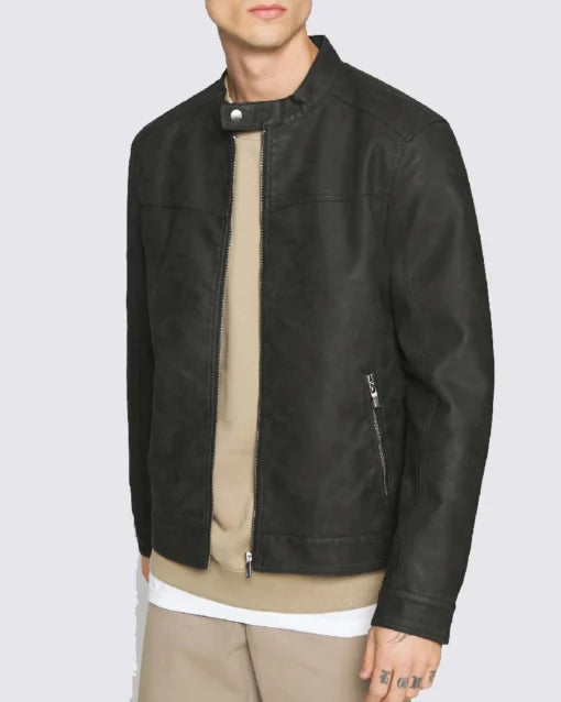 Faux Leather Mens Black Jacket