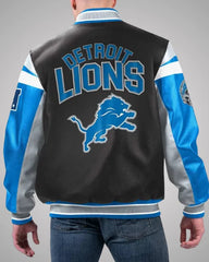 Full Zip Detroit Lions Black Leather Varsity Jacket